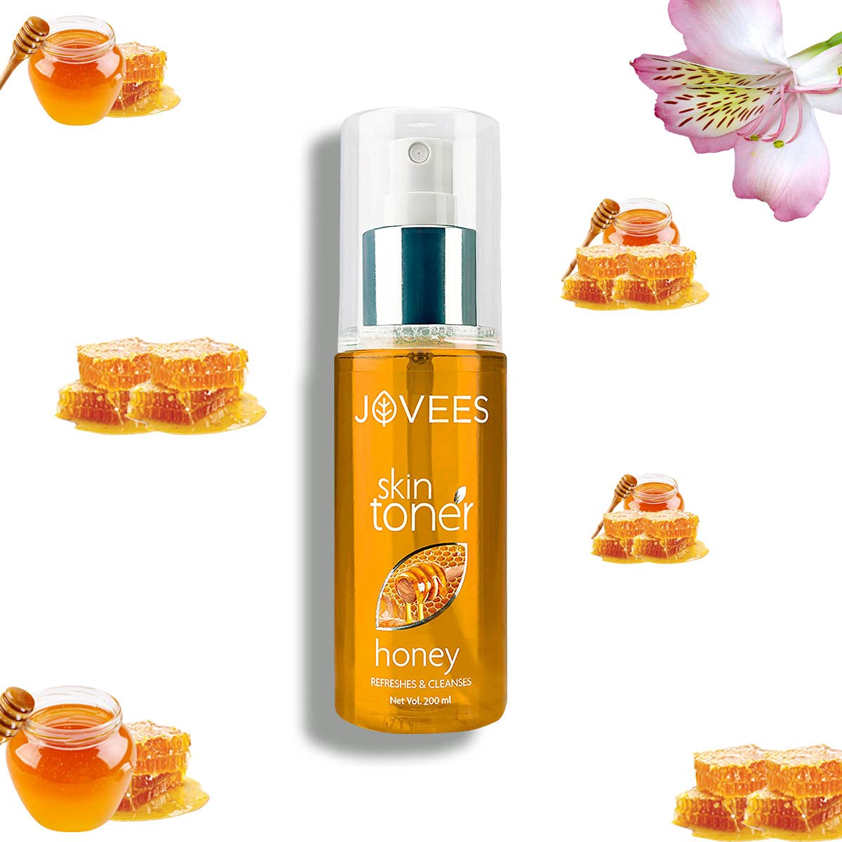 JOVEES Herbal Honey Toner for Hydrate and Glowing skin | Pore Tightening & Brightening Toner | Face Mist For Normal to Dry Skin | Paraben, Alcohol And Chemical Free- 200ml