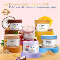 Dove Exfoliating Body Polish Scrub with Crushed Lavender & Coconut Milk for Dry Skin, Gently Exfoliates & Removes Dead Skin, Naturally Derived Ingredients, Sulfate-Free, Soothing Scent, 298 g