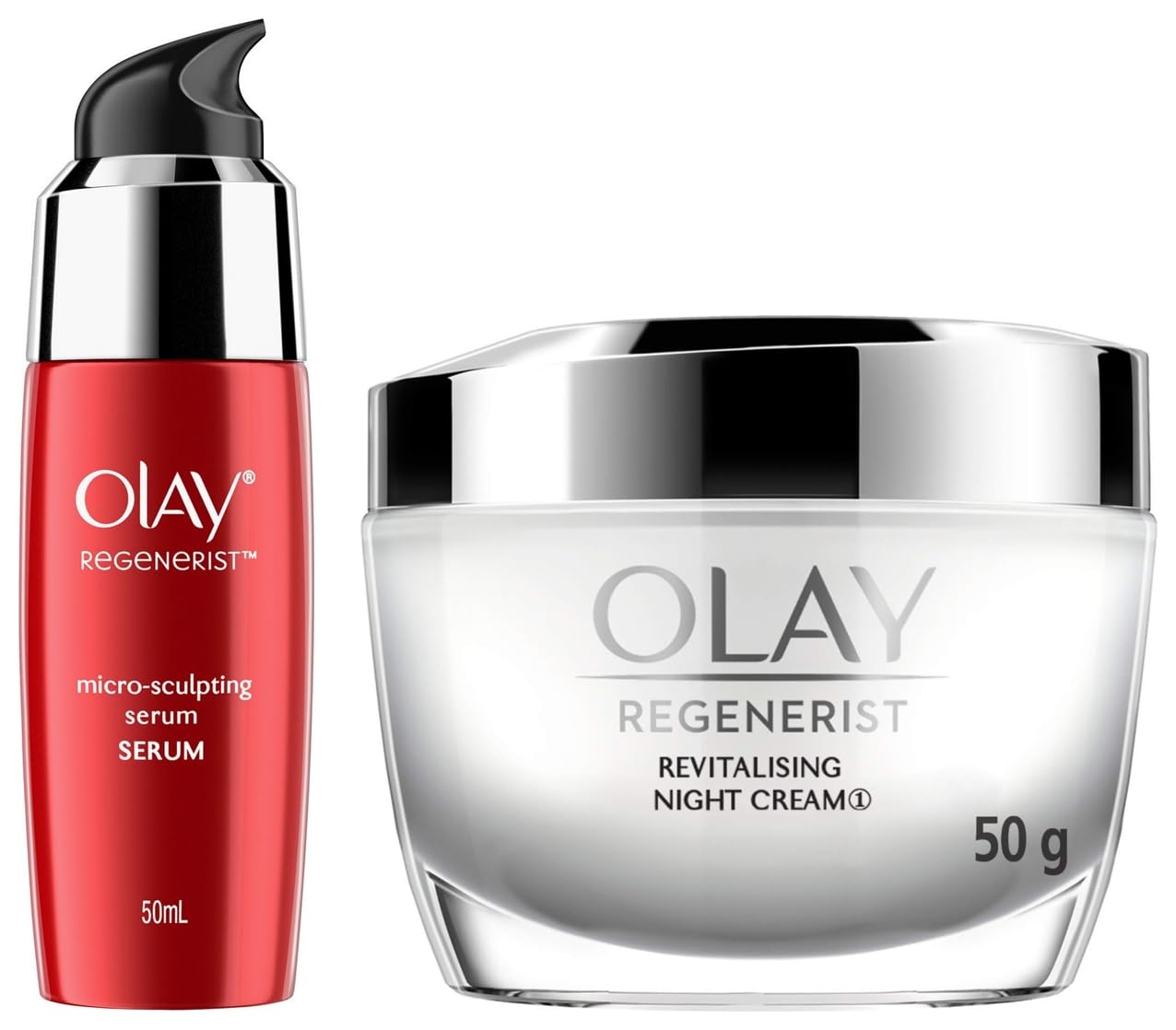 Olay Serum Regenerist Microsculpting Serum, 50 ml And Olay Night Cream Regenerist Deep Hydration Light Cream, 50g