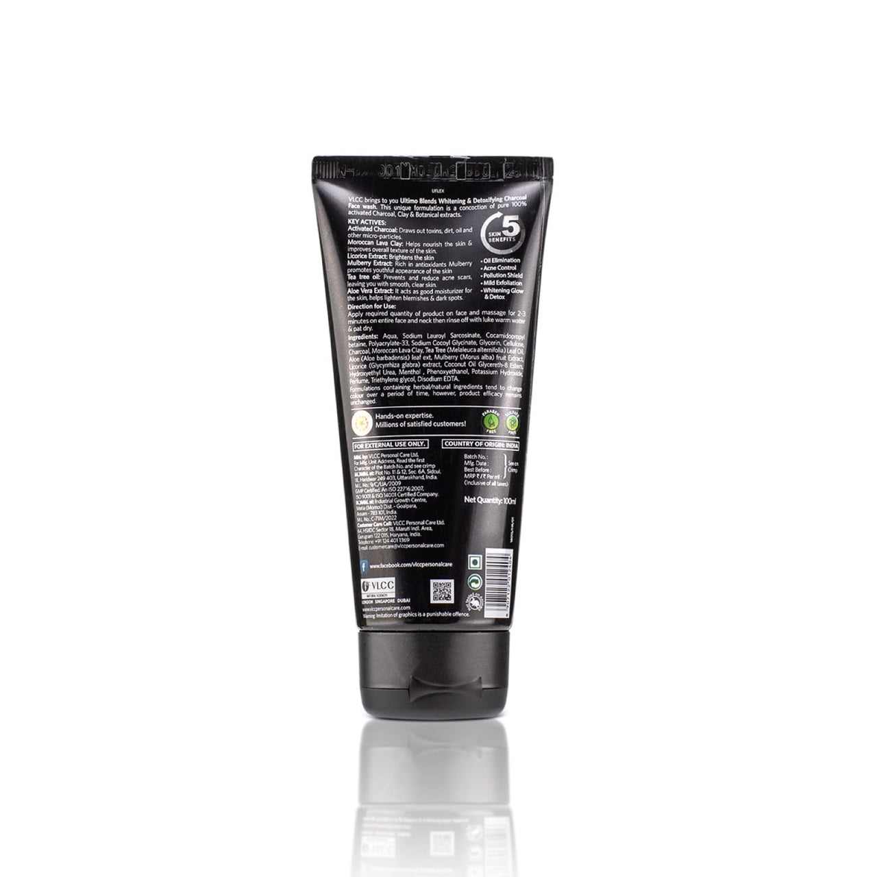 VLCC Ultimo Blends Charcoal Face Wash - 100ml - Whitening & Detoxifying, Acne Control, Exfoliation, Whitening with Activated Charcoal & Aloe Vera Extract