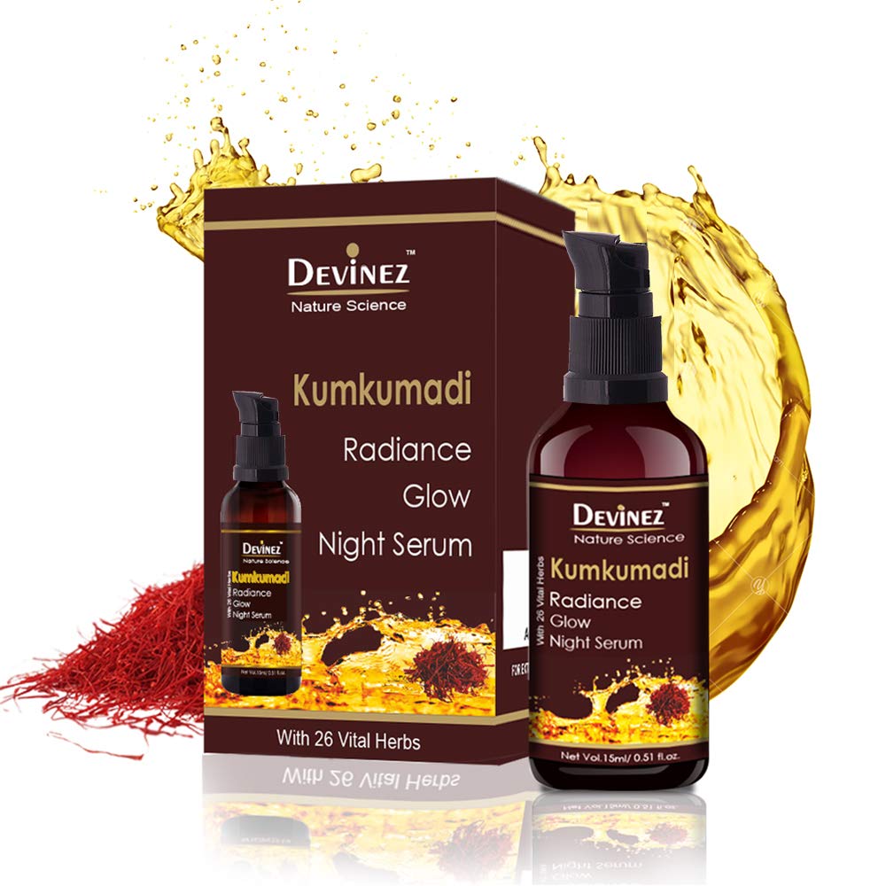 Devinez Ayurvedic Kumkumadi Radiance Glow Night Serum - 15ml, 100% Natural for Face Brightening, Anti Ageing, fight under eye dark circles, Kumkumadi Tailam