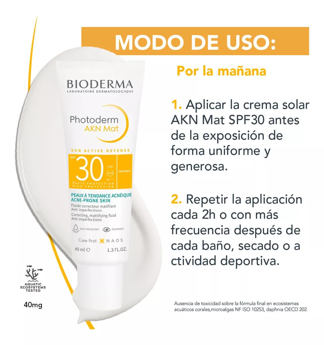 Bioderma Photoderm AKN Mat SPF 30 Mattifying Anti-Blemish Sunscreen Combination Acne-Prone Skin. 40ml