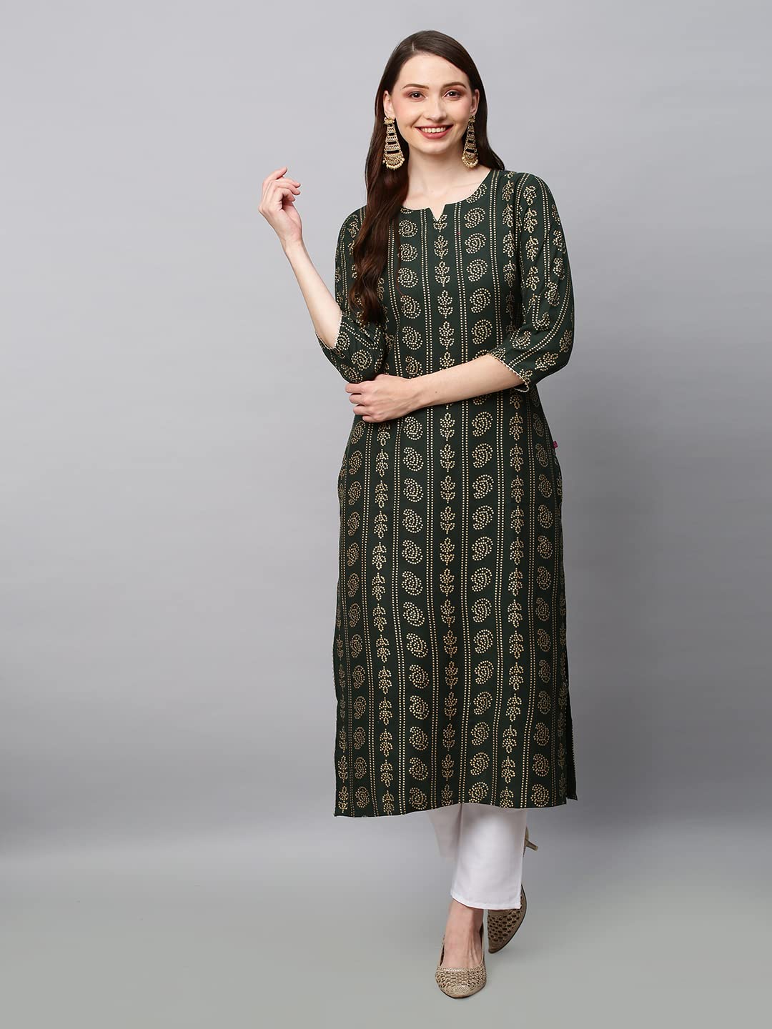 GoSriKi Women's  Cotton Blend Printed Straight Kurta