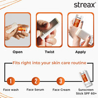 Streax Sunscreen Stick SPF 60 PA++++,20 g|Broad-Spectrum UV Care|Hyaluronic Acid & Ceramides Serum complex |Non-Greasy & No White Cast|Travel-Friendly & Fuss-Free Application