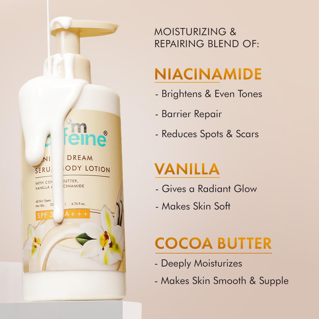 mcaffeine Vanilla Dream Serum Body Lotion Spf 30 Pa+++ For Women And Men | Uva And Uvb Protection, No White Cast | Sunscreen Body Lotion With Niacinamide & Cocoa Butter | 200Ml