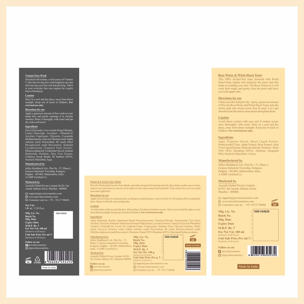 Provalo Men Skincare Gift Set | Diwali Gift Combo Set | Pack Of 3 | Tomato Face Wash For Men - 100ML, Face Toner -110ML,Mask - 100ML | For Normal To Oily Skin