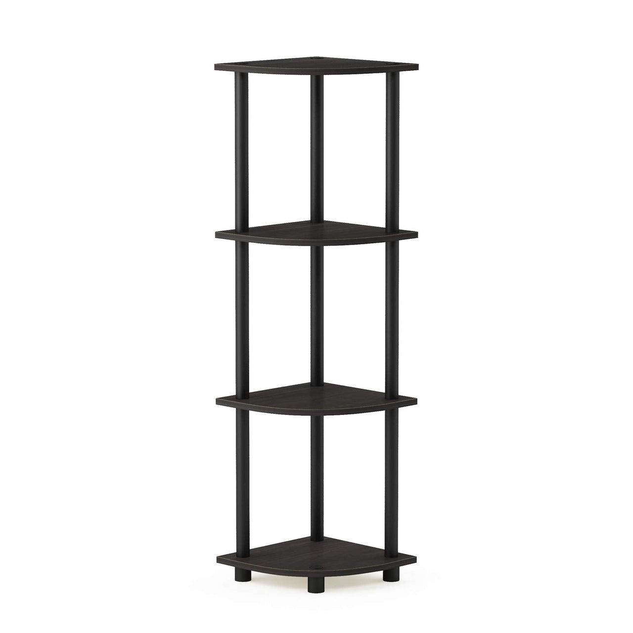 Furinno Turn-N-Tube 4-Tier Corner Display Rack Multipurpose Shelving Unit, Dark Brown Grain/Black 4-Tier Round Tube