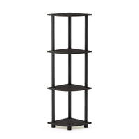 Furinno Turn-N-Tube 4-Tier Corner Display Rack Multipurpose Shelving Unit, Dark Brown Grain/Black 4-Tier Round Tube