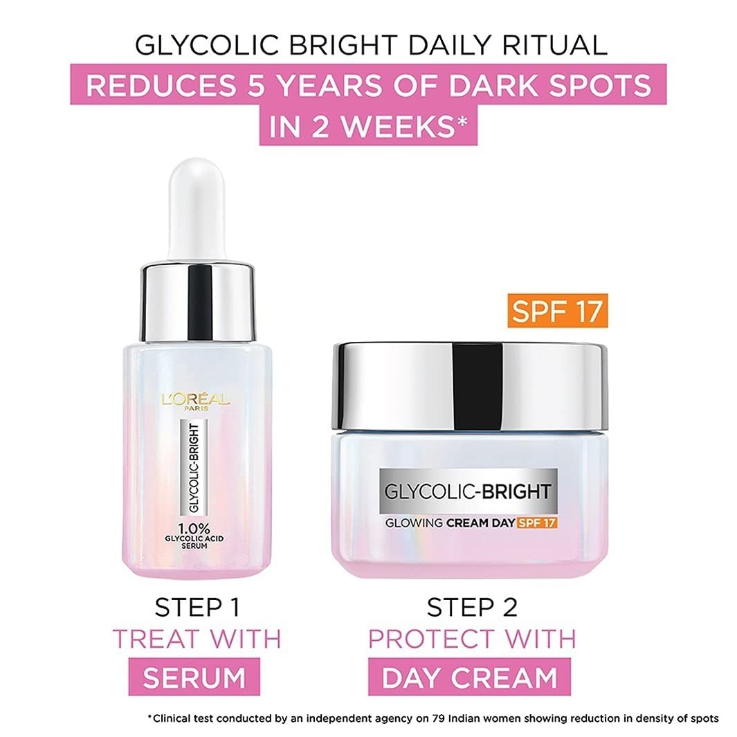 L'Oreal Paris Glycolic Bright Day Cream with SPF 17, 50ml & L'Oreal Paris Glycolic Brightening Serum 30ml