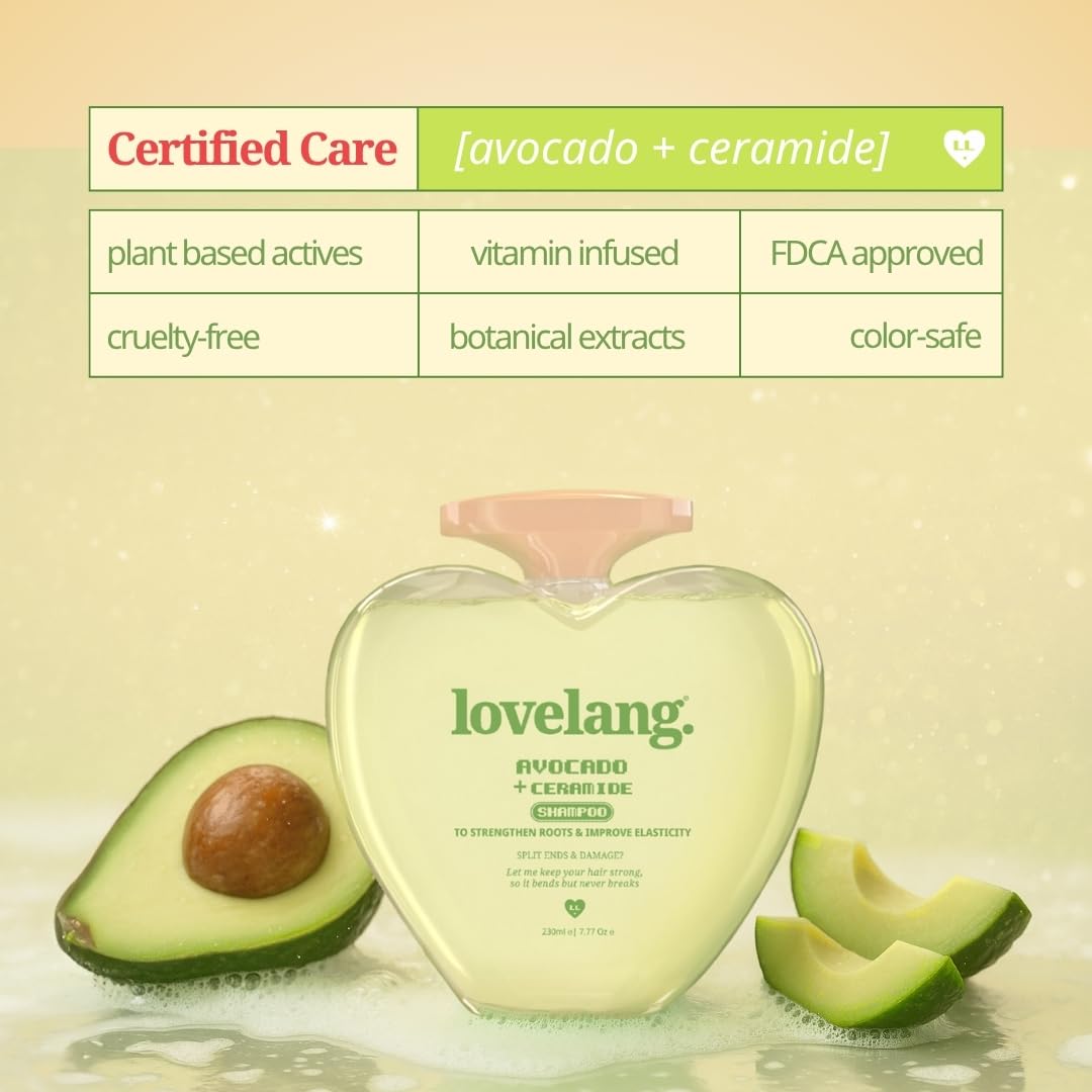 lovelang Avocado + Ceramide Shampoo | Damage Repair & Moisture Lock | for Dry, Brittle Hair | Fruity Avocado Scent | 230ml
