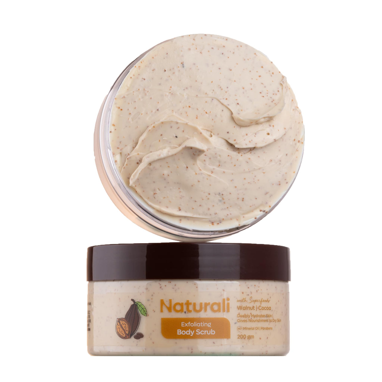 Naturali Exfoliating Body Scrub With Walnut & Cocoa | Deeply Hydrates Skin | Nourishes Dry Skin | Paraben & Mineral Oil Free | 200g