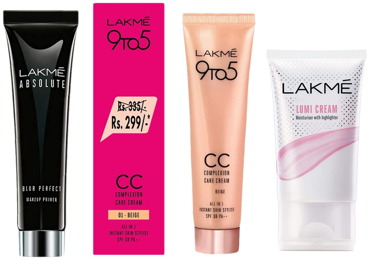 Lakmé Absolute Under Cover Gel Face Primerg&Lakmé 9 To 5 Complexion Care Face Cc Cream, Beige, Spf 30, Conceals Dark Spots & Blemishes, 30 G&Lakmé Lumi Cream