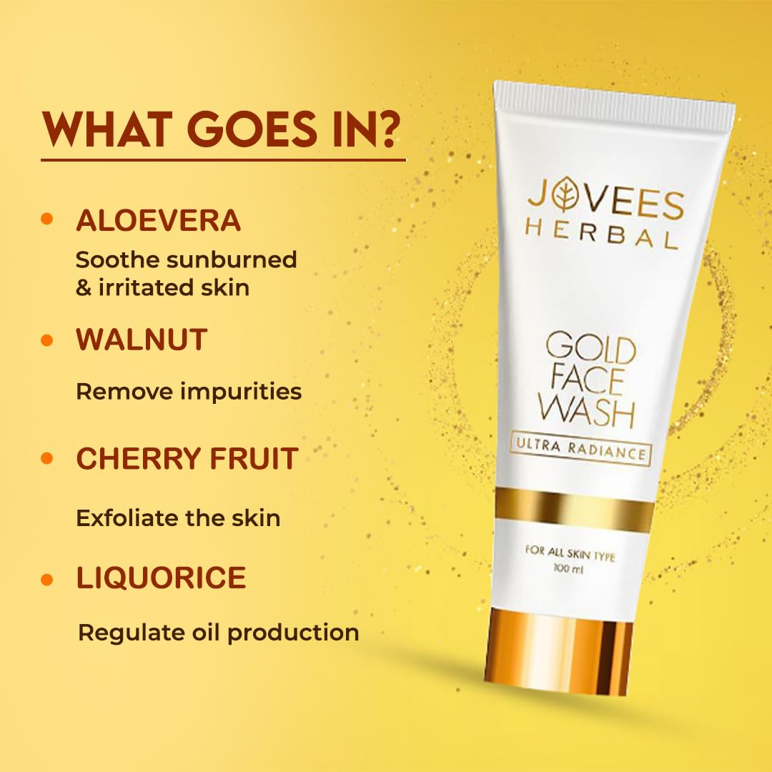 Jovees Herbal Ultra Radiance Gold Face Wash Gives Clear, Nourished & Hydrated Skin, Reduce Dark Spot And Improves Skin Texture | For All Skin Types 100ml (pack of 2)