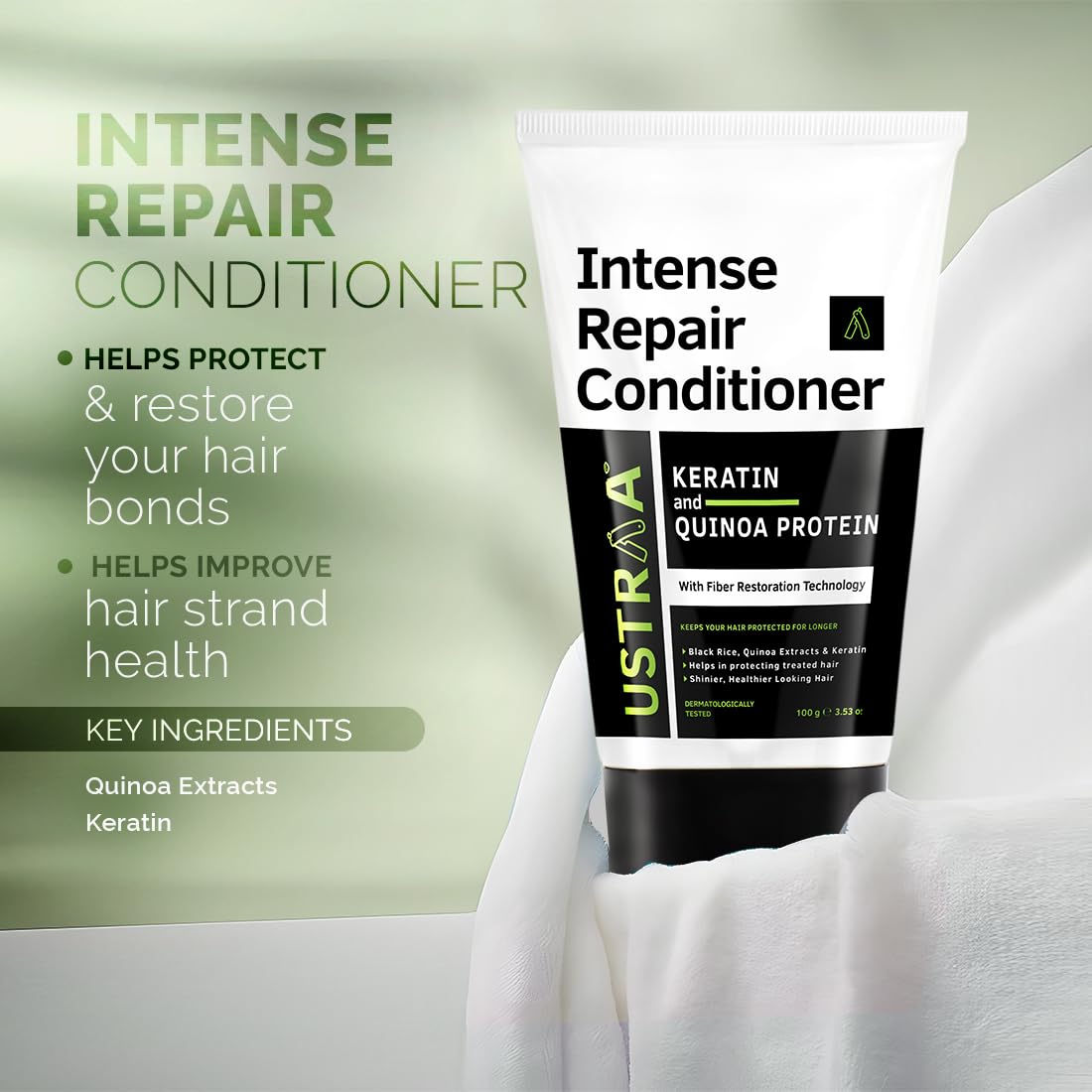 Ustraa Intense Repair Conditioner - 100 g - Set of 2 | Fiber Restoration Technology | Helps Protect & Restore Hair Bonds | with Black Rice, Quinoa Extracts & Keratin | No SLS, No Paraben