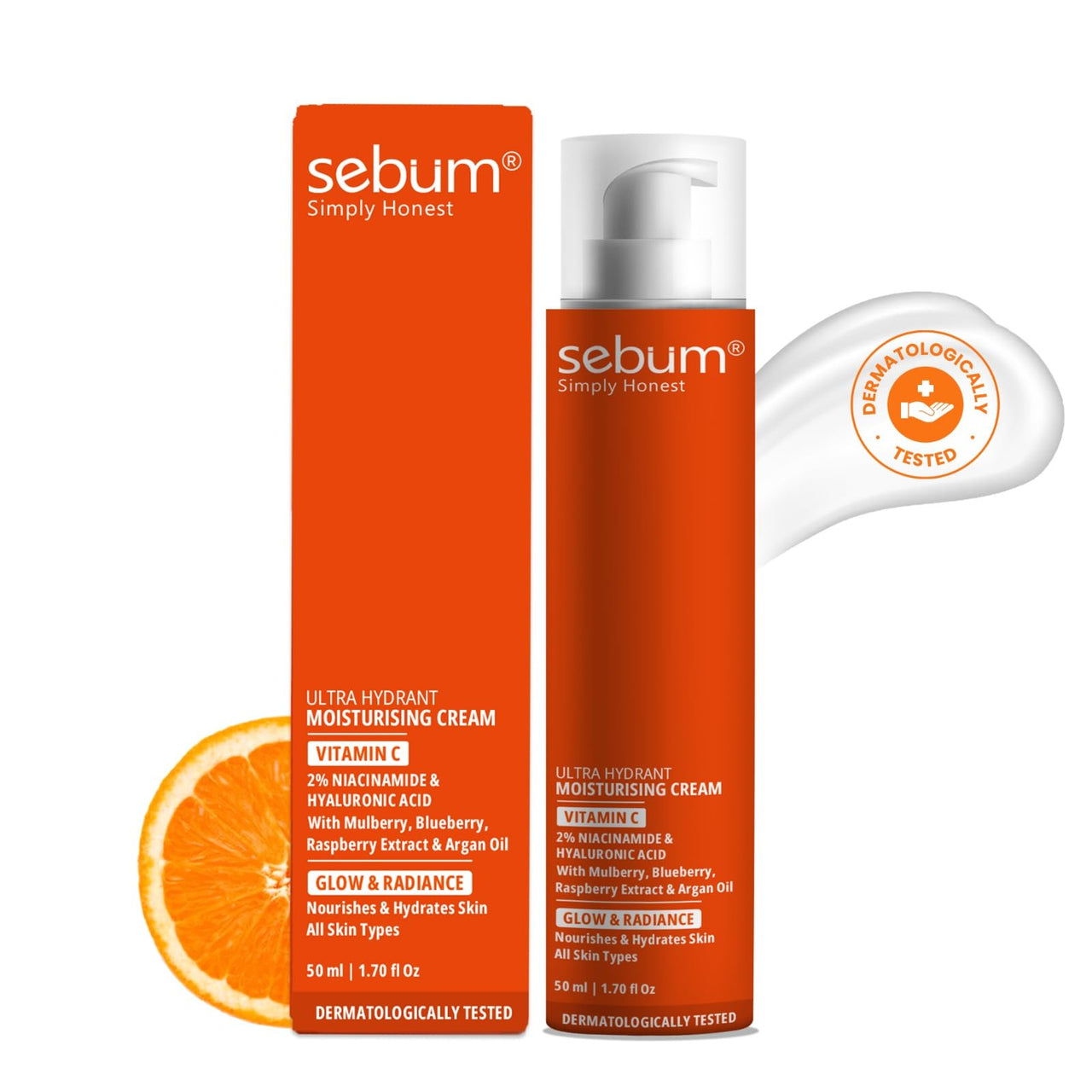 SEBUM Ultra Hydrant Moisturising Cream | 7.5% Vitamin C + Blueberry, Mulberry, Raspberry Extract & Argan Oil | Brightening & Radiance Boost for Uneven Skin Tone, Dull Skin, Hyperpigmentation | Vegan & Paraben-Free | Dermatologically Tested