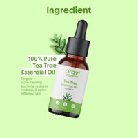Aravi Organic Tea Tree Essential Oil For Skin, Hair, Face, Acne Care, Dandruff - 100% Pure, Natural and Undiluted - 15 ml