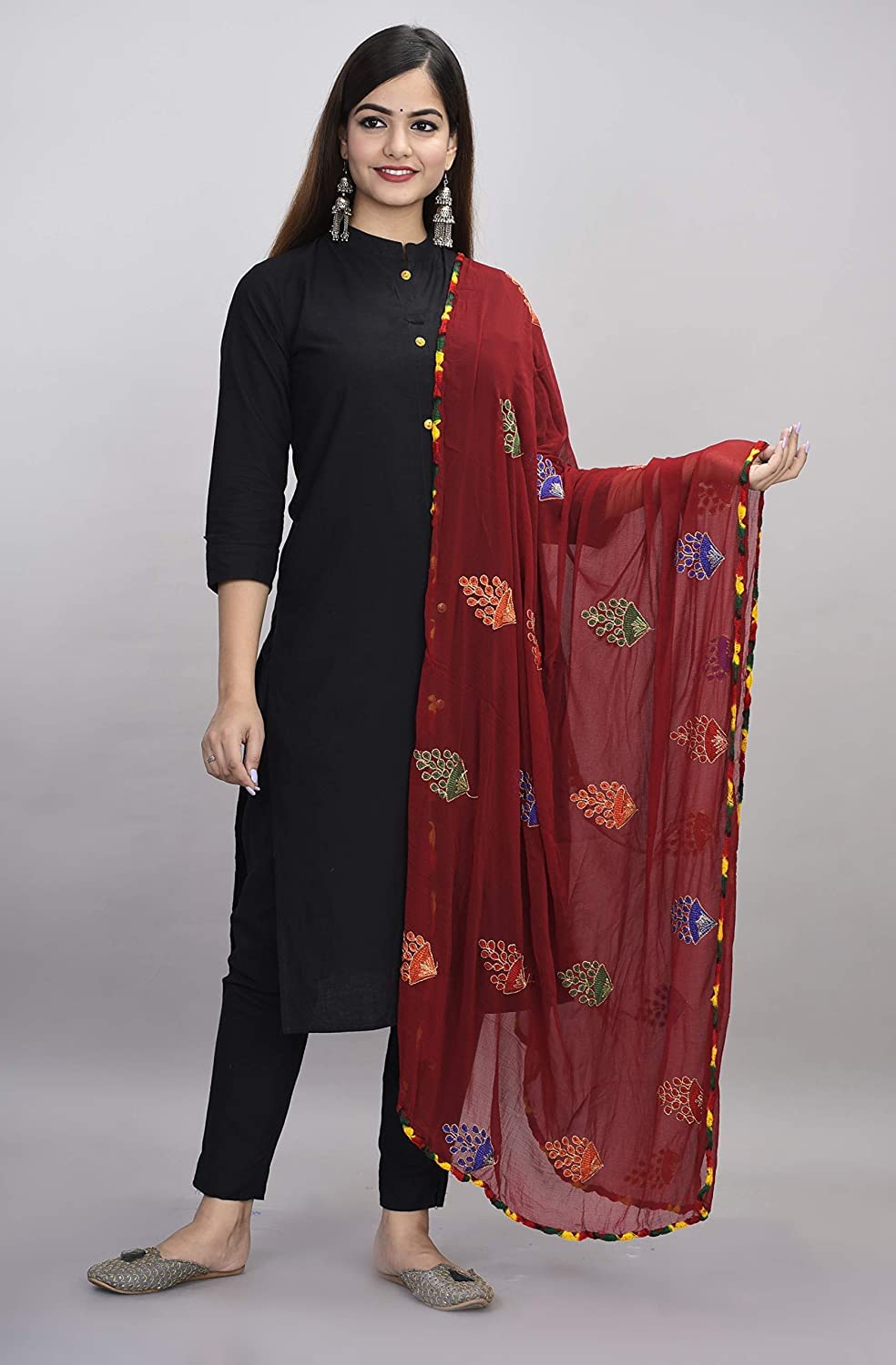 DIAMO Women's  Phulkari Chiffon Dupatta