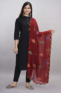 DIAMO Women's  Phulkari Chiffon Dupatta