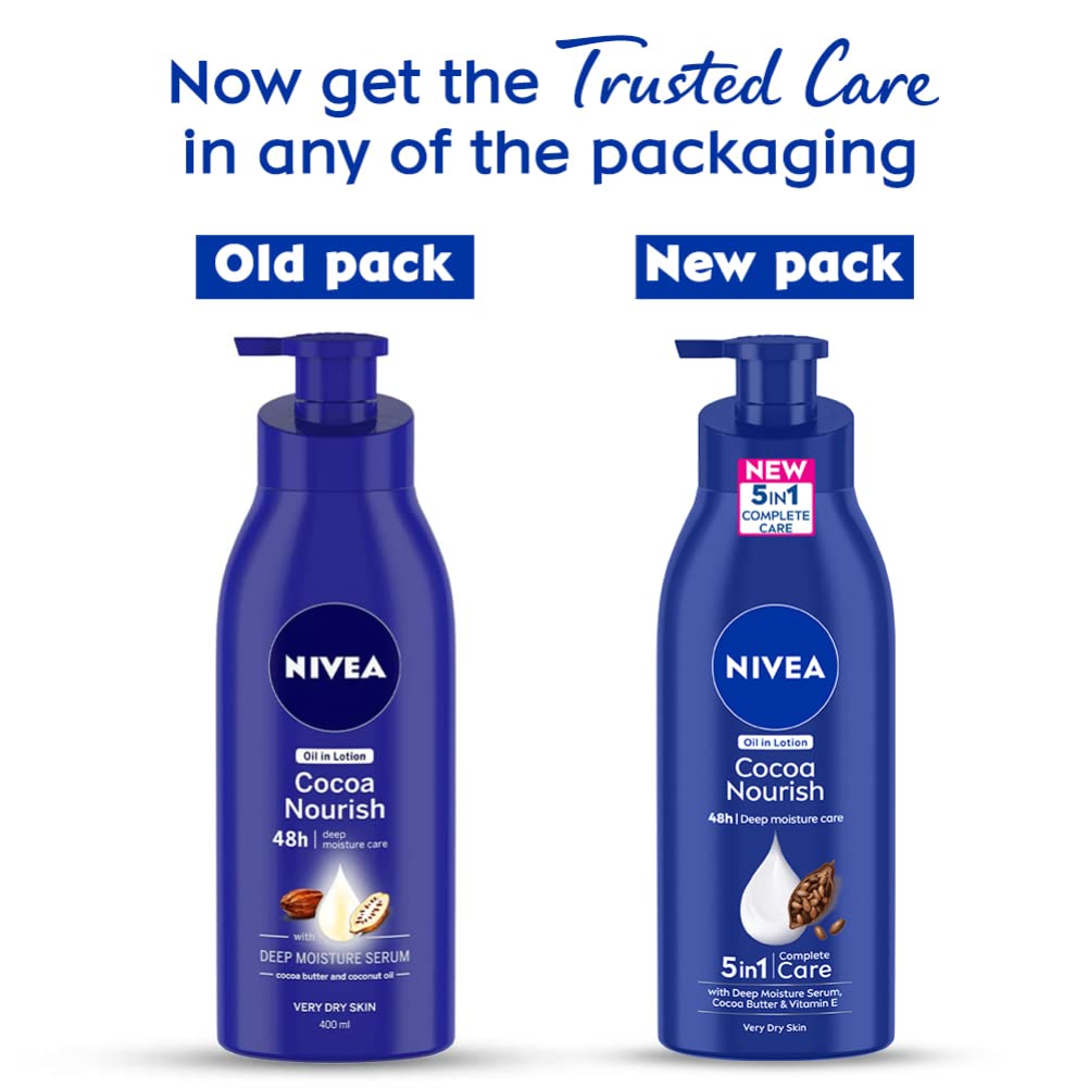 NIVEA Men Body Wash, 500 ml & NIVEA Body Lotion for Very Dry Skin, Cocoa Nourish, with Coconut Oil & Cocoa Butter, 400 ml