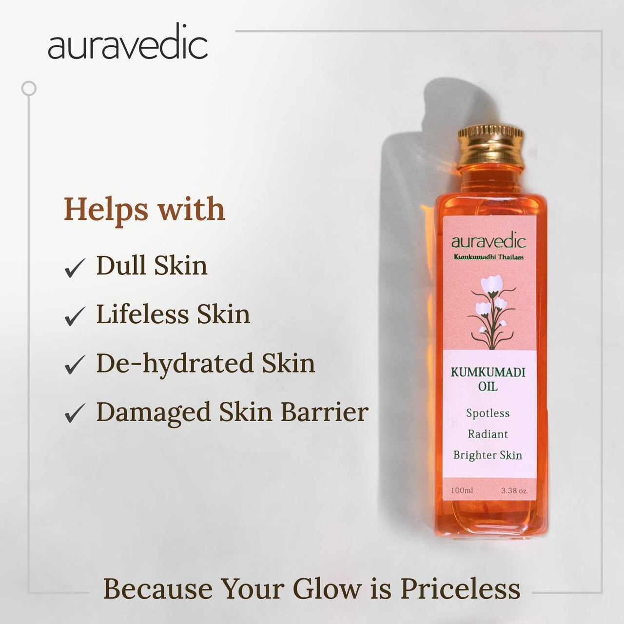 Auravedic Kumkumadi tailam for face for glowing skin 100 ml pack of 5 Kumkumadi oil face serum oil Dark spot corrector glow serum for women men