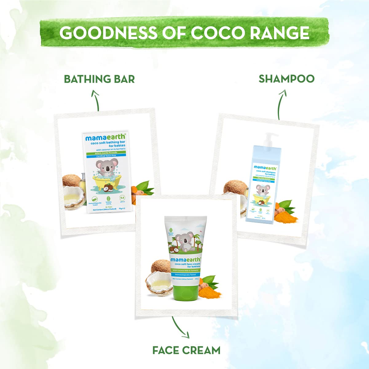 Mamaearth Coco Soft Bathing Bar for Babies, pH 5.5, with Coconut Oil & Turmeric - Pack of 2 * 75g