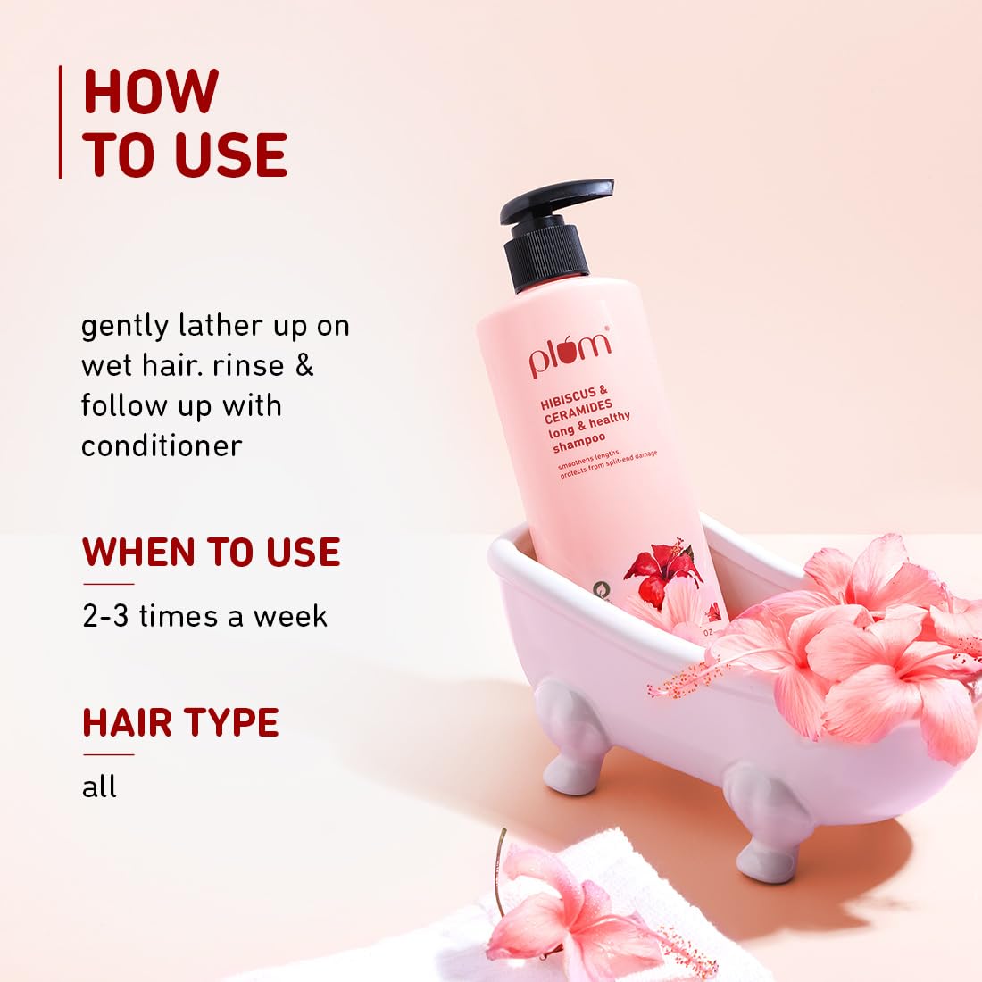 Plum Hibiscus & Ceramides Long & Healthy Shampoo and Conditioner - Contains hibiscus extracts, ceramides