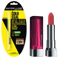 Maybelline New York Matte Lipstick, Intense Colour, 671 Heated Pink, 3.9g & Maybelline New York Colossal Kajal, Intense Colour, Waterproof, Long lasting 24Hrs Stay, Black, 0.35g