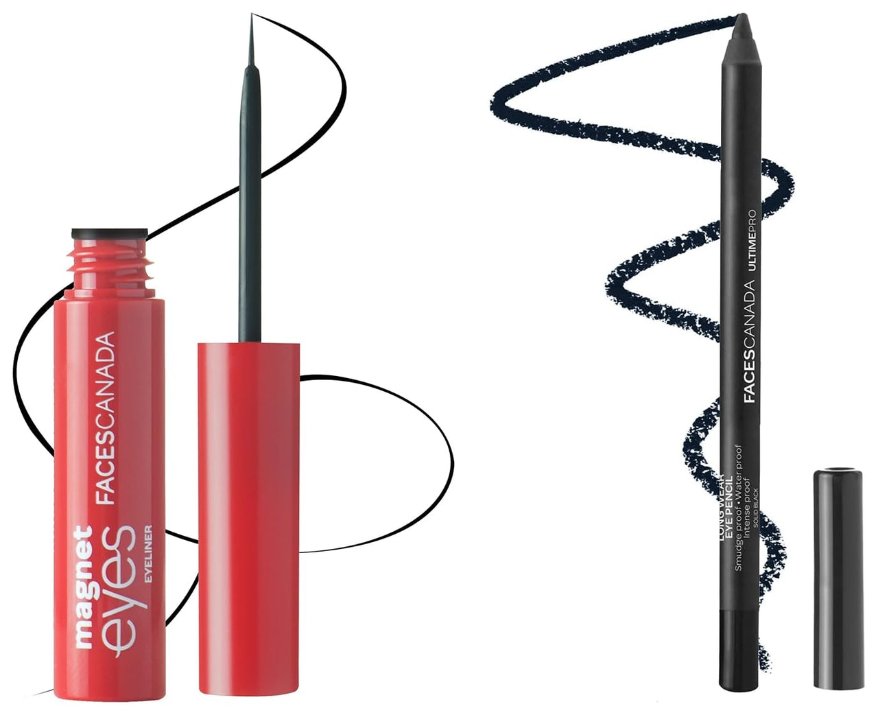 FACESCANADA Magneteyes Eyeliner Black 01 3.5 Ml (Black) & Longwear Eye Pencil Solid Black 02 1.2 G (Black), Matte Finish