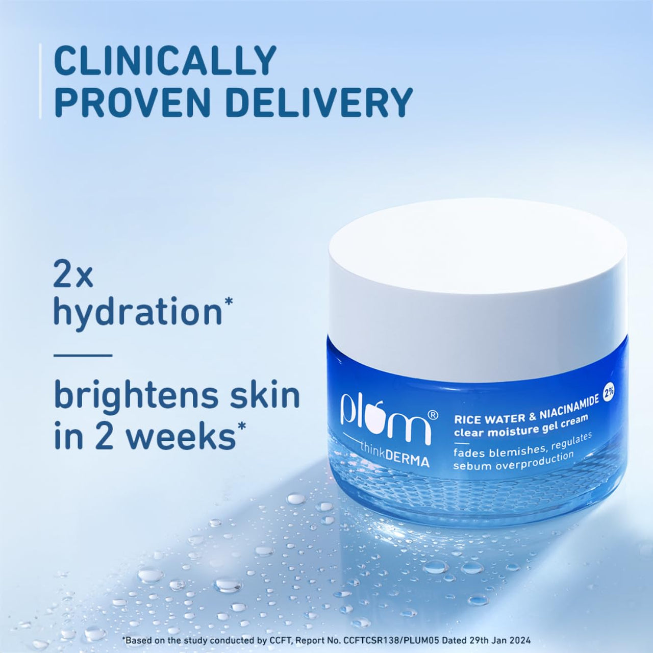 Plum 2% Niacinamide & Rice Water Superlight Gel Cream Moisturizer for Face | Oil-Free Hydration | Brightens, Fades Blemishes | Dermat-Tested | All Skin Types | Women & Men | 100% Vegan | 50 g