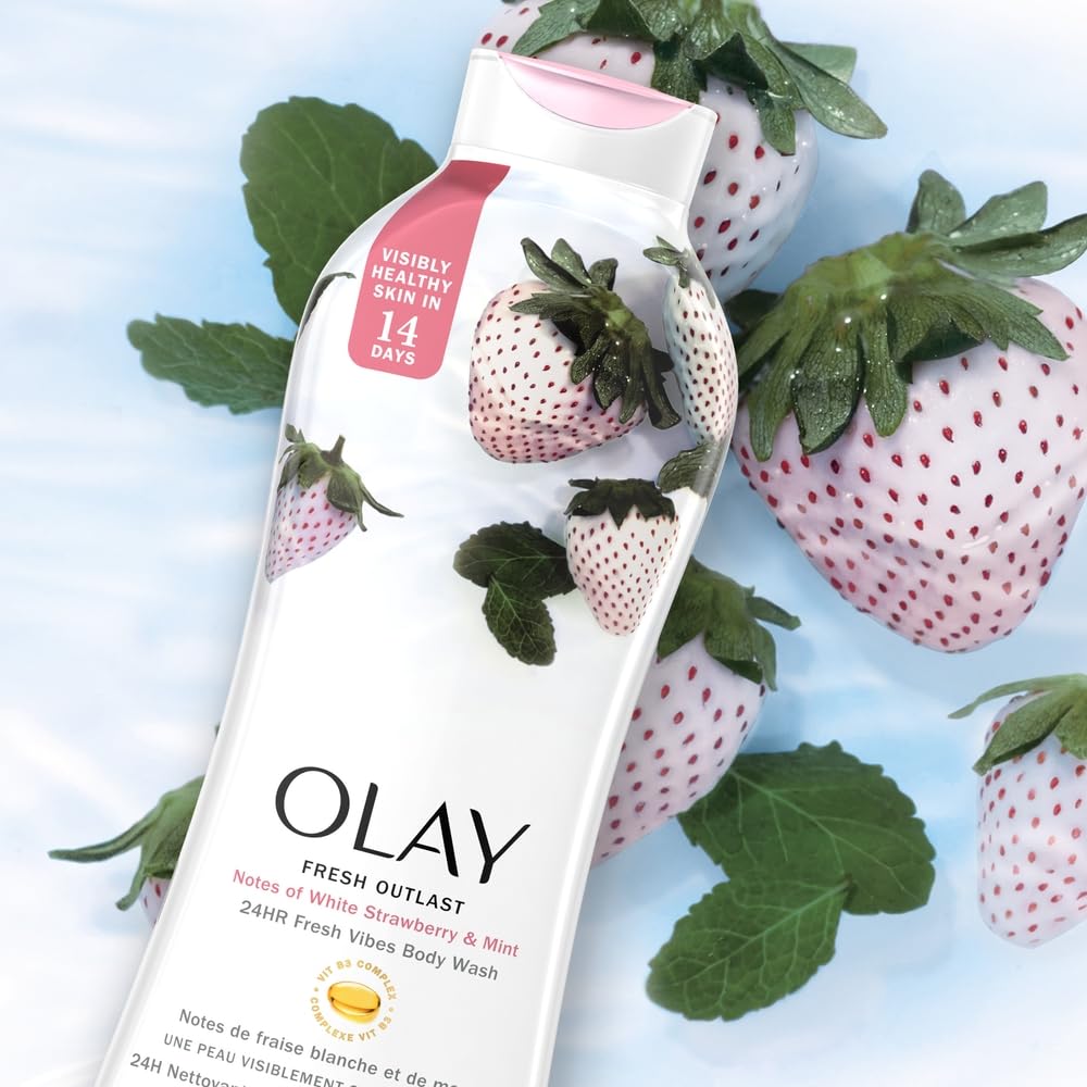 Olay Fresh Outlast Cooling White Strawberry and Mint Body Wash, 22 Fluid Ounce