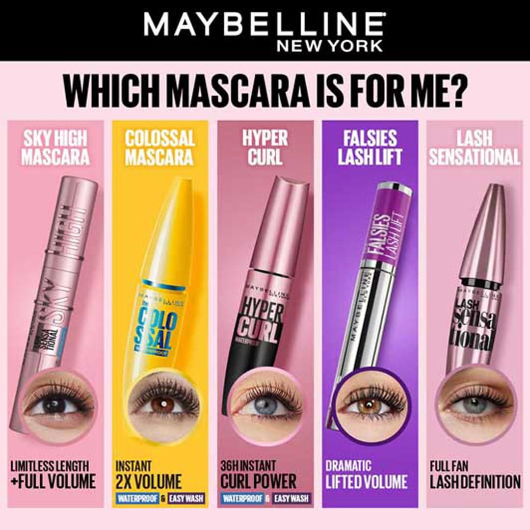 Maybelline New York Volume Express Colossal Mascara, Volumizing & Lengthening, Washable, Black, 10.7ml