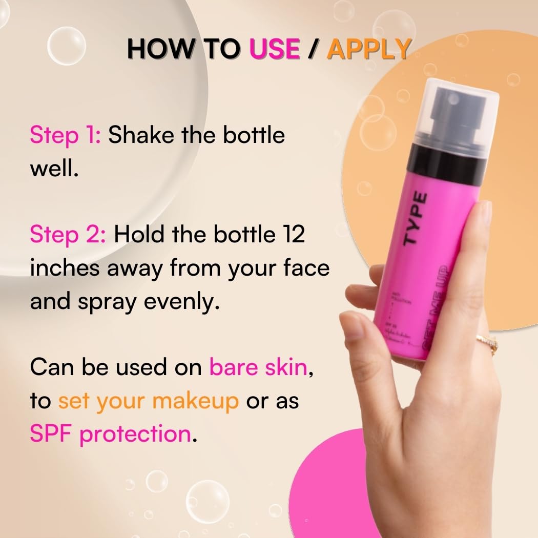 TYPE BEAUTY INC. Brightening Setting Spray with SPF 35 PA++++ | 12Hr Long-Lasting & Hydrating | Natural Finish for Dark Spots & Dull Skin | Brightening & Lightweight | Makeup Fixer | 60ML
