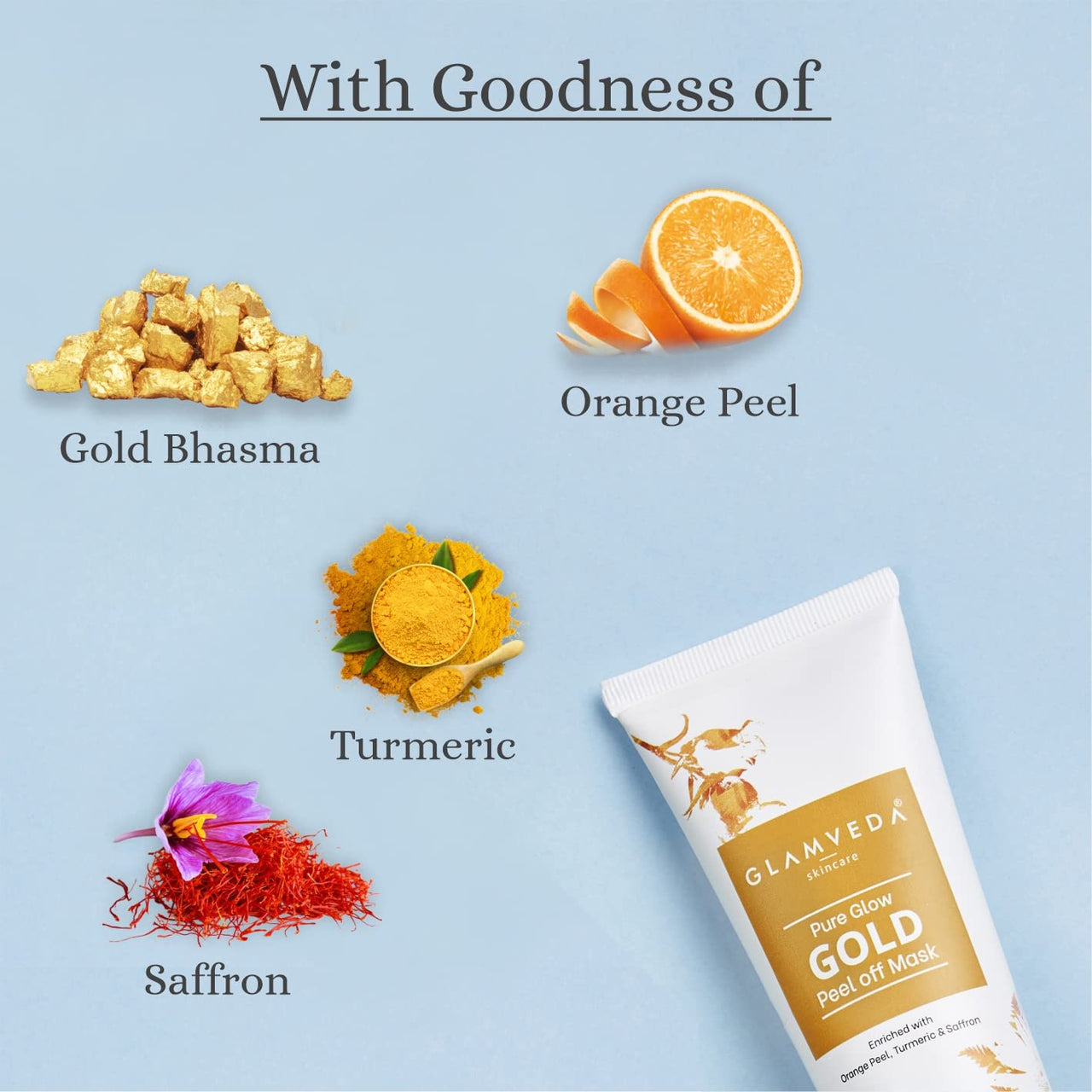 Glamveda Pure Glow Gold Peel Off Mask Enriched With Orange Peel,Turmeric & Saffron Pack of 2 (Gold)