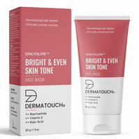 DERMATOUCH Bright & Even Tone Face Wash with Niacinamide, Vitamin E and Kojic Acid | Daily Gentle Face Wash For Tan, Pigmentation, Uneven Tone - 30G