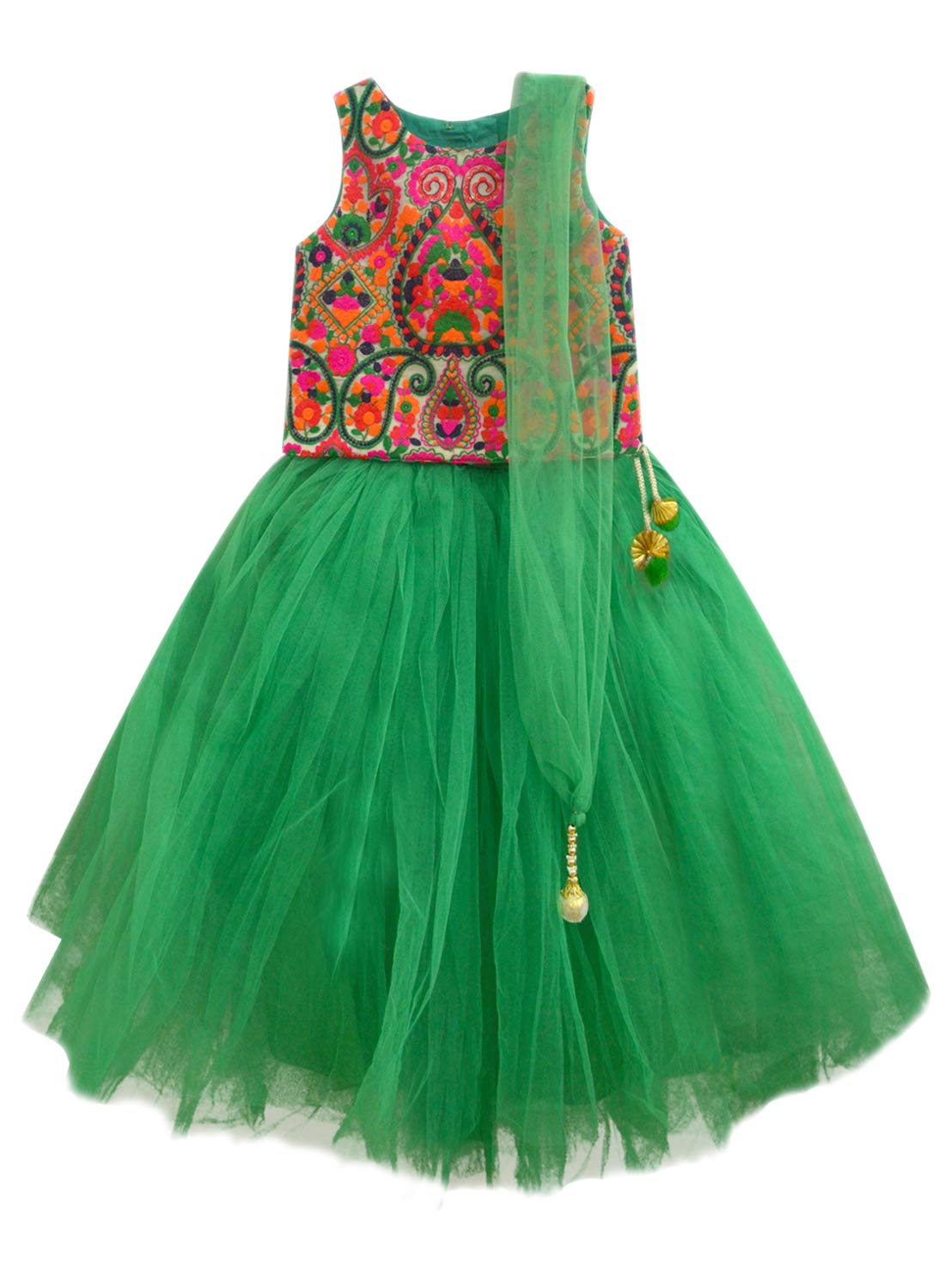 A.T.U.N Girls Lehenga Choli Multi-Turquoise