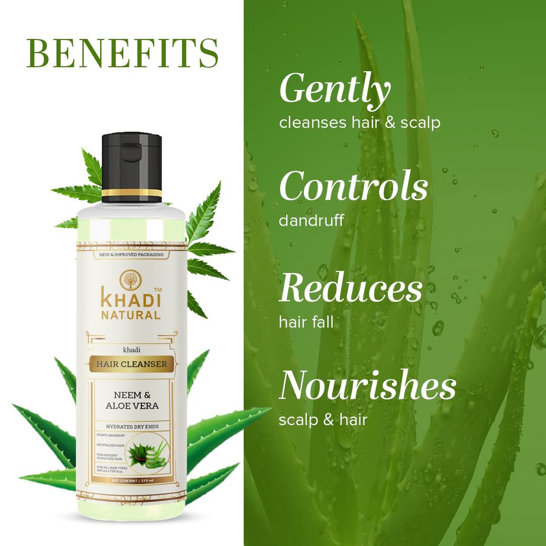 Khadi Natural Neem & Aloe Vera Hair Cleanser, 210 ml, Hydrates Dry Ends (Pack 1, Neem Aloevera)