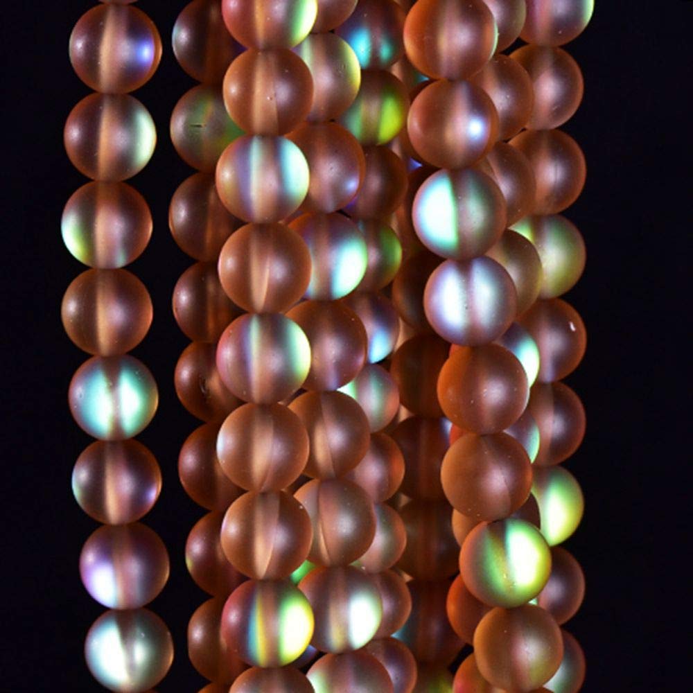 Asingeloo 60PCS 6mm Natural Coffee Mystic Aura Quartz Gemstone Frosted Matte Titanium Round Loose Spacer Beads 15 inch Full Strand Crystal Healing Power Quartz