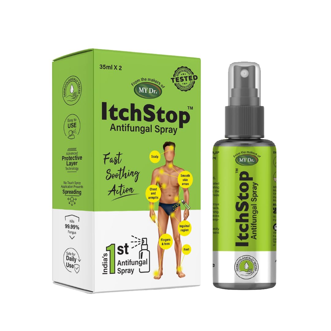 Itchstop® Anti-Fungal Spray | Hands Free | Instant Relief from Itching, Ringworm, Eczema, Redness, Chafing, Jock Itch, Athlete's Foot | Ayurvedic, Safe for Men & Women, Daily Use, 35ml - Pack of 2