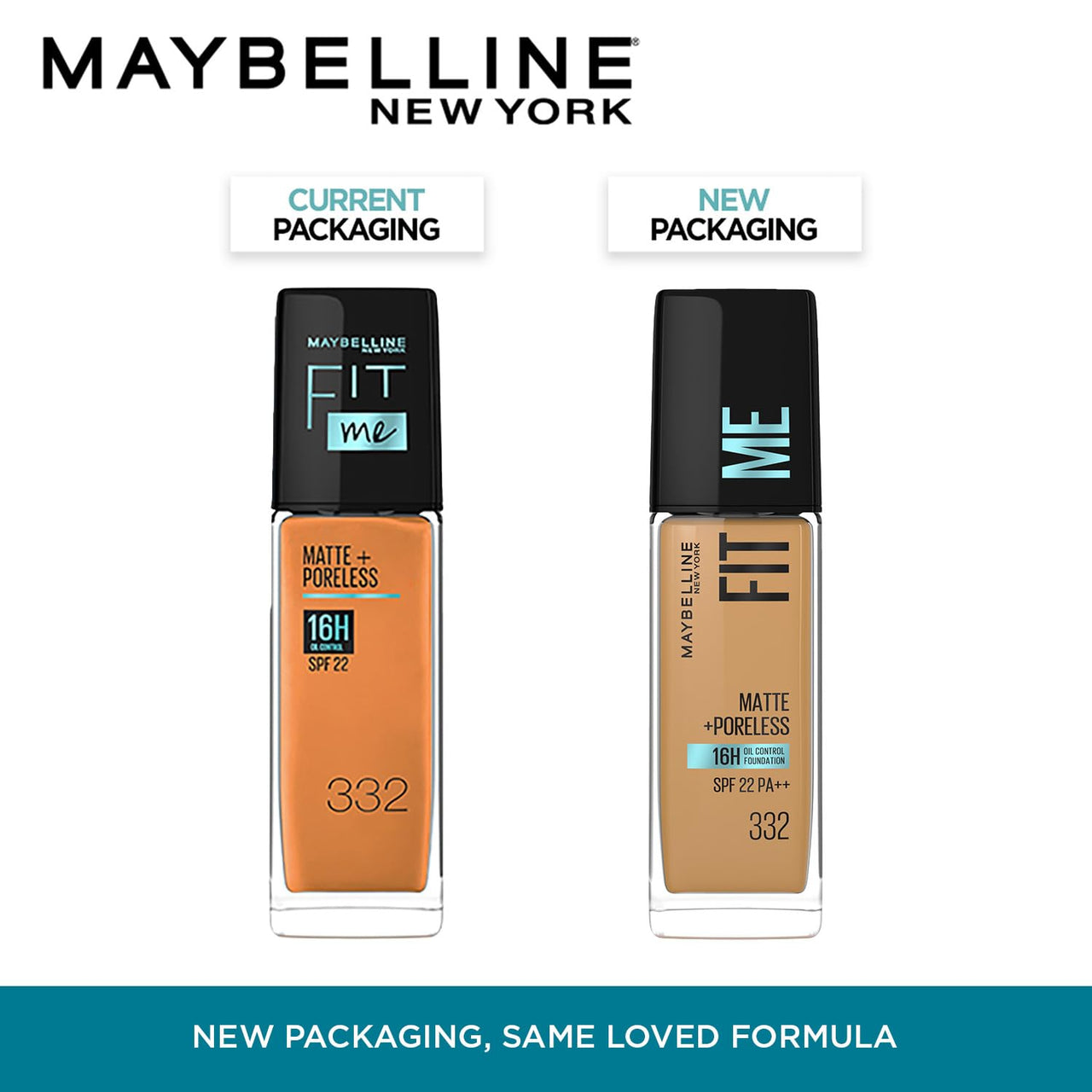 Maybelline New York Liquid Foundation, Matte Finish, With SPF, Absorbs Oil, Fit Me Matte + Poreless, 332 Golden Caramel, 30ml