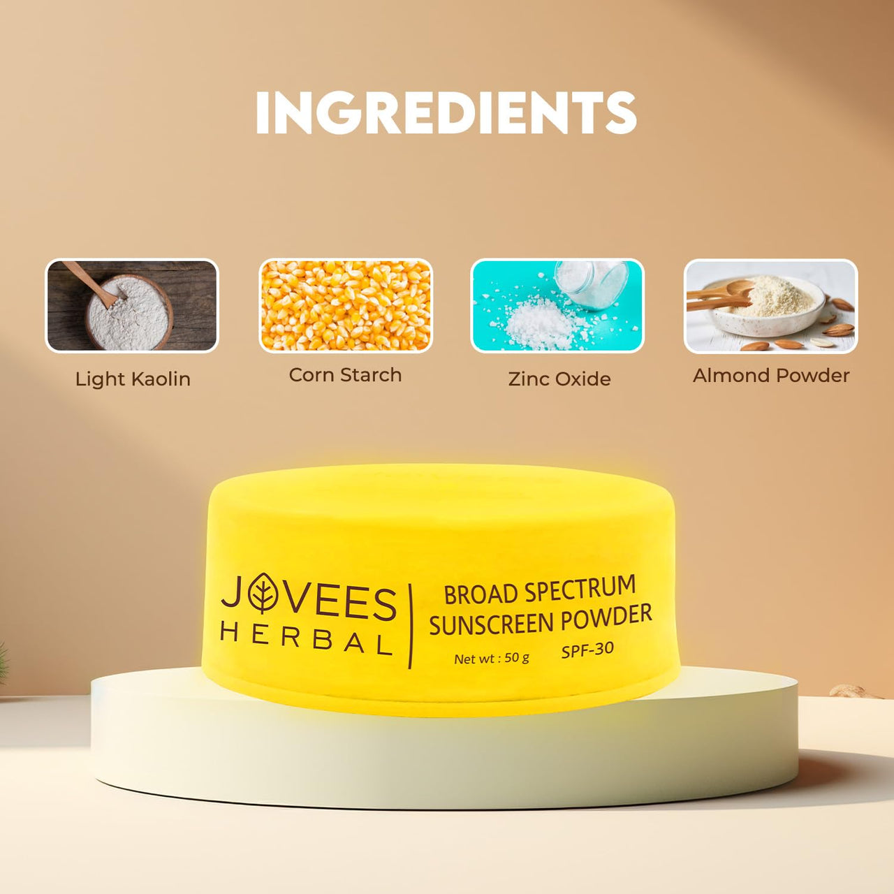 Jovees Herbal Broad Spectrum Sunscreen Powder With SPF 30 | Prevents Sunburns, Skin Damage & Uneven Skin Tone | Natural Mineral Based Ingredients 50gm