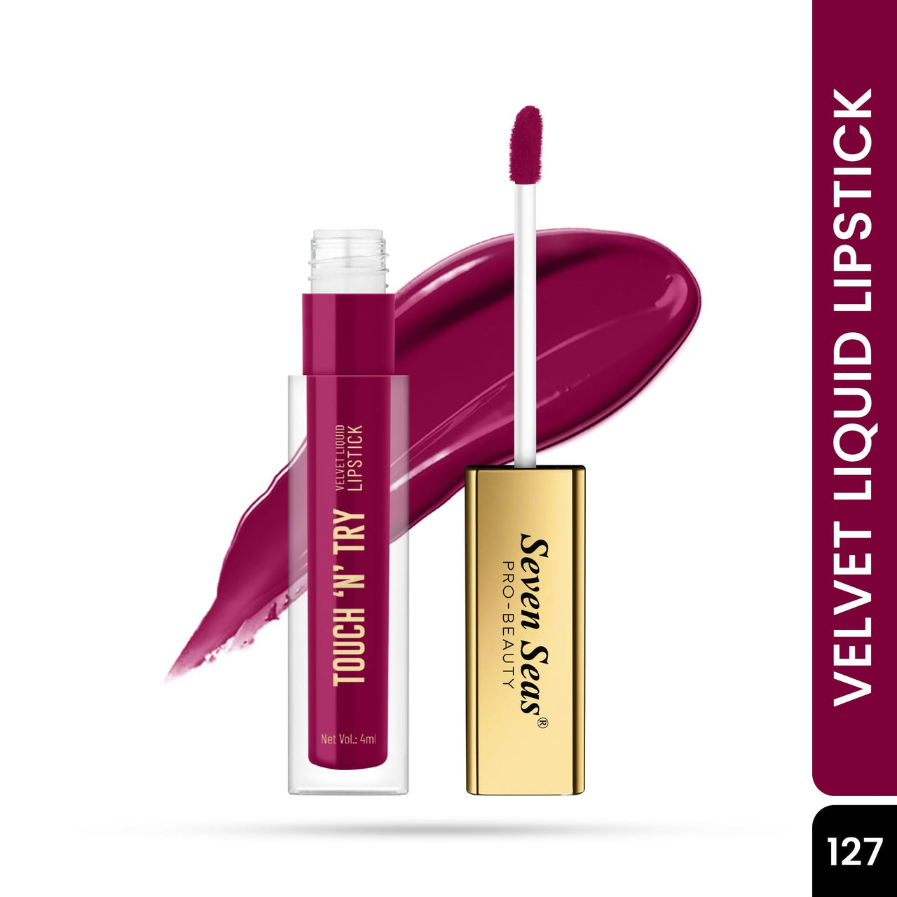 Seven Seas Touch N Try Velvet Liquid Lipstick | Matte Finish | One Swipe Application | Non Transfer | Water Proof | Liquid Lipstick for Women | Long Lasting Stay Up to 8 Hours (27, 4ML)