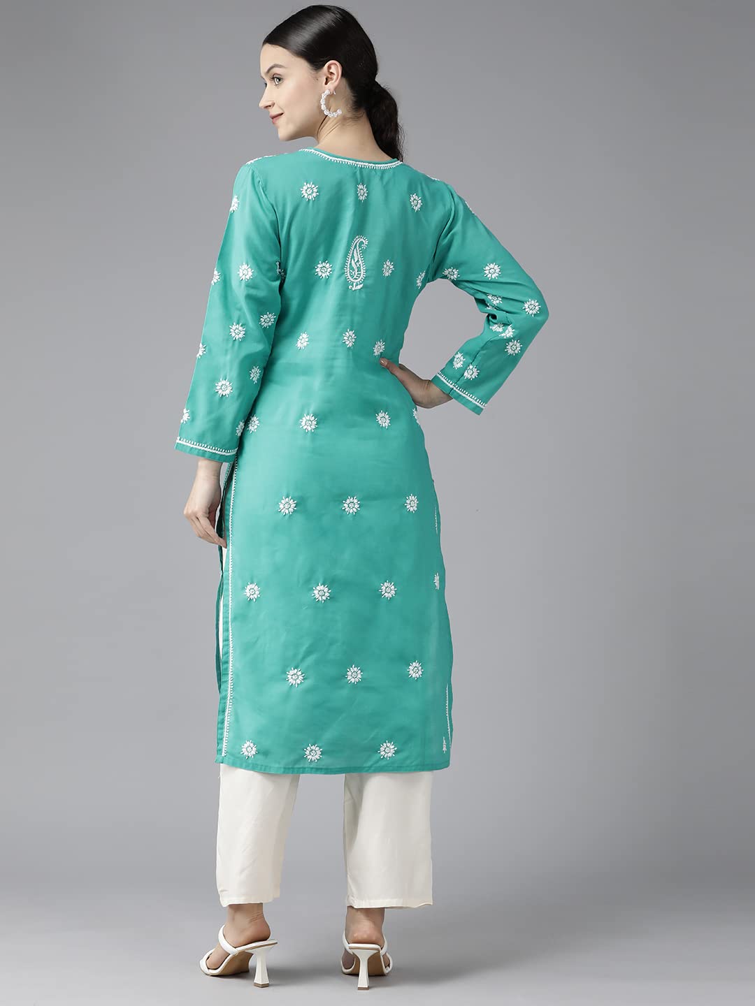 Ada Hand Embroidered Lucknowi Chikankari Ethnic Wear Cotton Kurta Kurti Tunic for Women