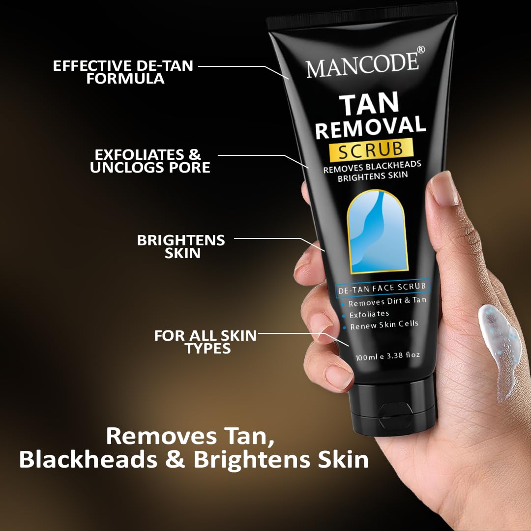 MANCODE DeTan Scrub – Tan Removes Blackheads | Brightens Skin | De-Tan Face Scrub | Exfoliates & Renews Skin Cells- 100ml
