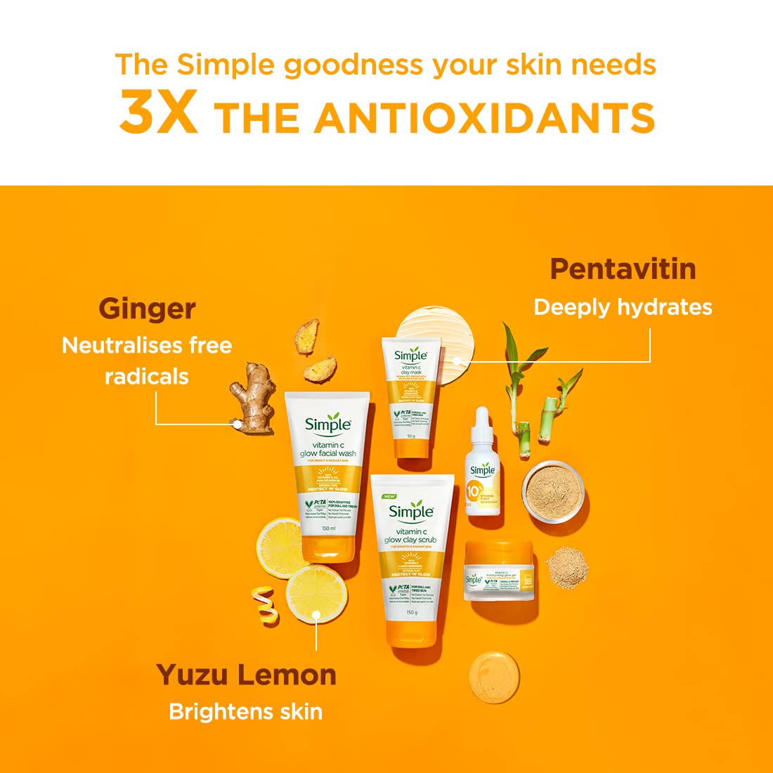 Simple Protect N Glow Vitamin C Moisturising Glow Gel| With Yuzu Lemon| For all Skin Types| No Colour, Perfume| No Harsh Chemicals & Parabens| Tested on Sensitive Skin, 40g
