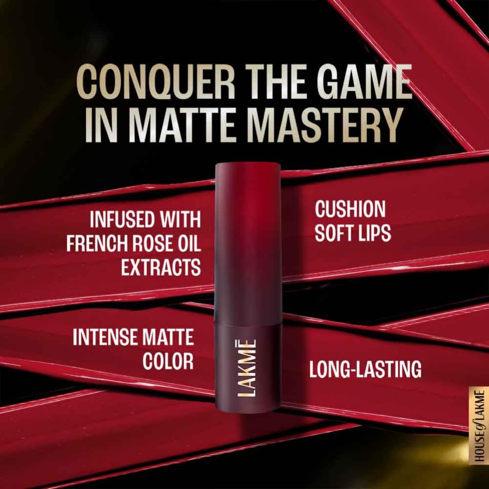Lakmé Forever Matte Lipstick, Made With French Rose Oil Extracts, Plum Obsession, 4.5G
