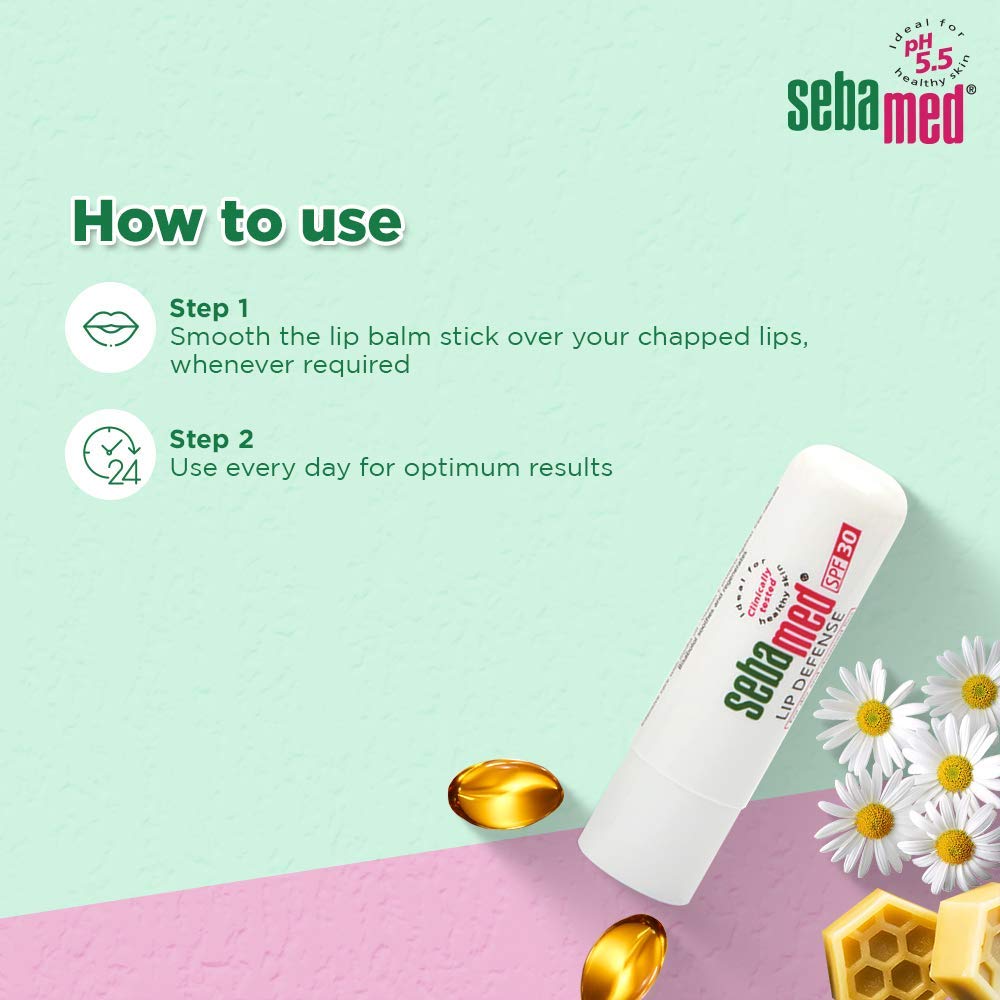 SebaMed Lip Defense Lip Balm With Spf 30 + Vit E | Regenerates Dry, Chapped Lips | Intensive Care With Vit E, Jojoba Oil & Chamomile | Clinically Tested | 4.8 Gm, White | Pack of 3