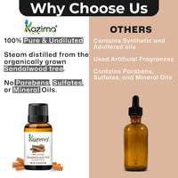 KAZIMA Sandalwood Oil for Skin, Face & Aromatherapy | Pure & Natural Sandalwood Essential Oil (Chandan Oil) for Stress Relief & Relaxation | Sandalwood Oil for Diffuser & Pooja | 15 ml