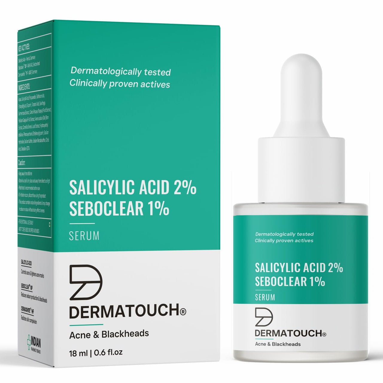 DERMATOUCH Salicylic Acid 2% Seboclear w/w 1% Face Serum | For Acne & Blackheads | Specially for Acne-prone & Oily Skin | 18ml