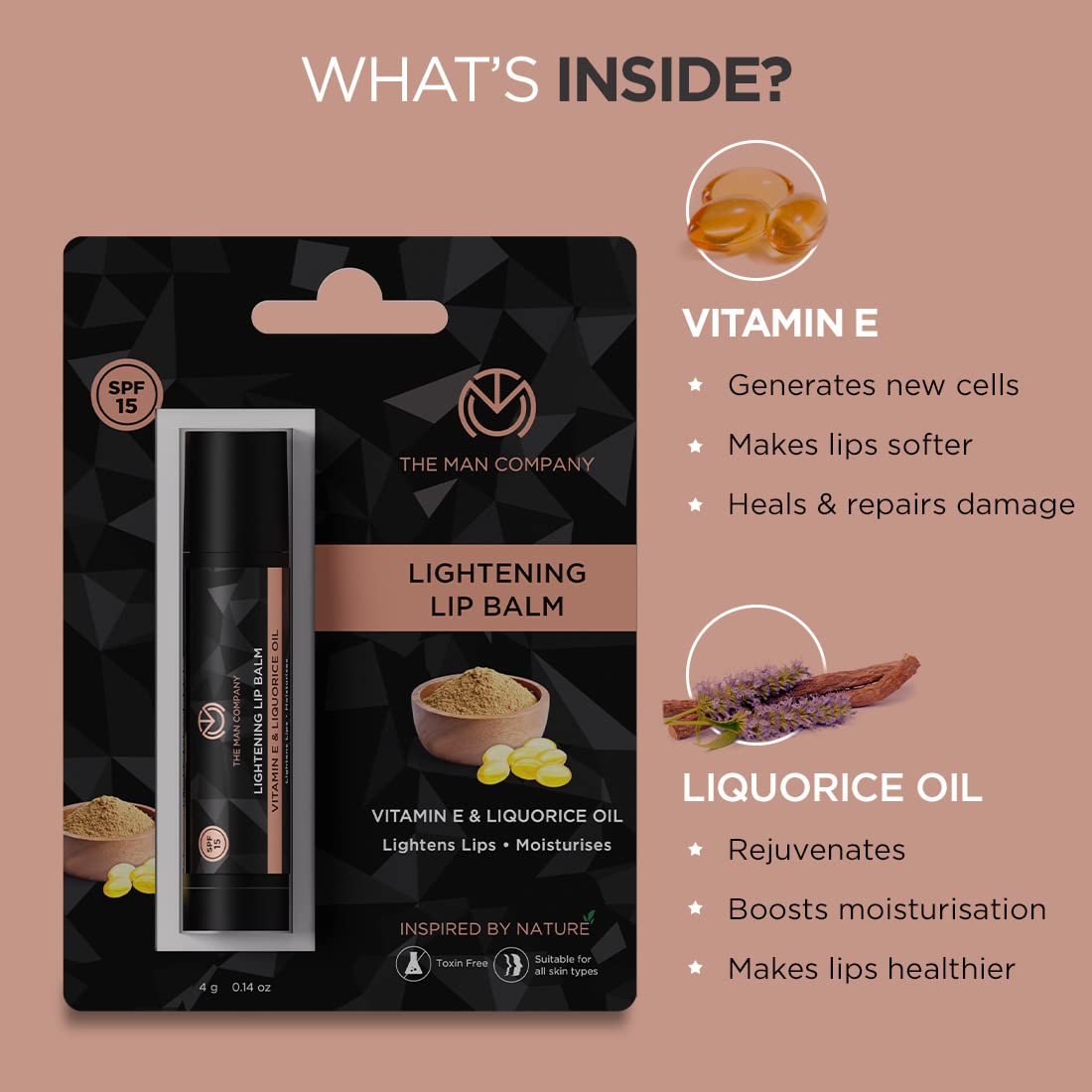 The Man Company Lip Balm for Dry, Chapped and Dark Lips - 4gm | Moisturizes, Nourishes & Soften Lips with the power of Vitamin E, Coconut & Olive Oil