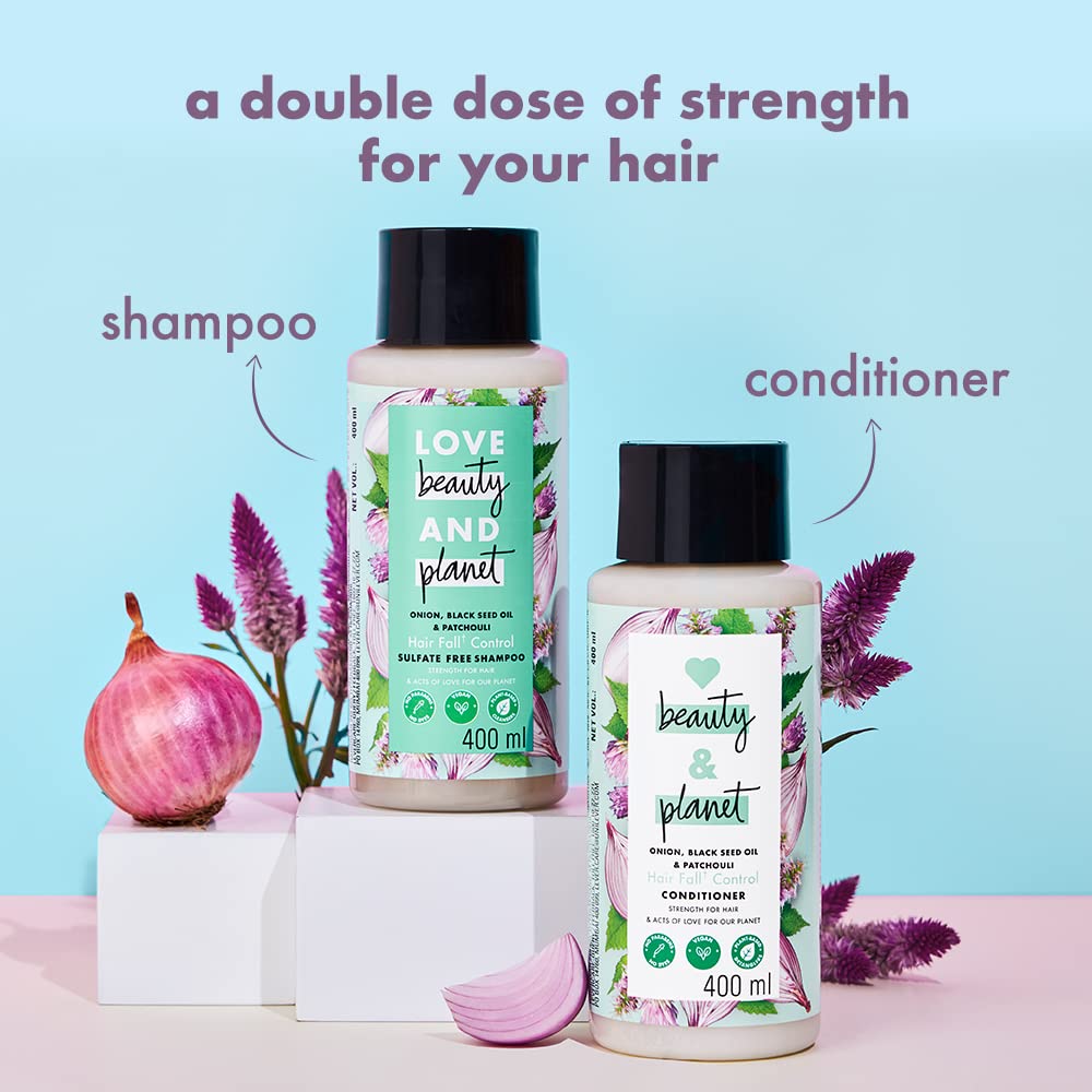 Love Beauty & Planet Onion, BlackSeed & Patchouli Hairfall Control Sulfate Free Shampoo + Conditioner Combo, 400 ml